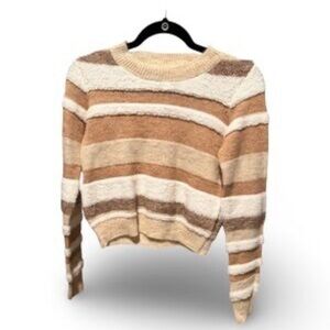 WILLIAM RAST Warm Retro Stylish Casual Chic Striped Tan and Cream Sweater Sz S